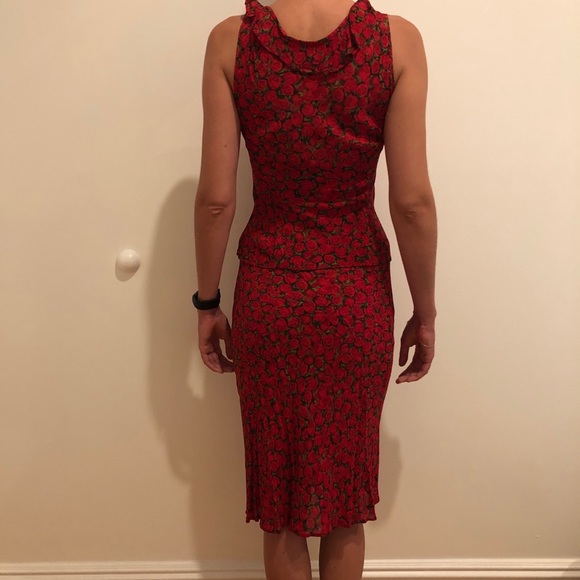 Floral Rose Print Ruffle Blouse and Midi Skirt Set - Picture 2 of 13